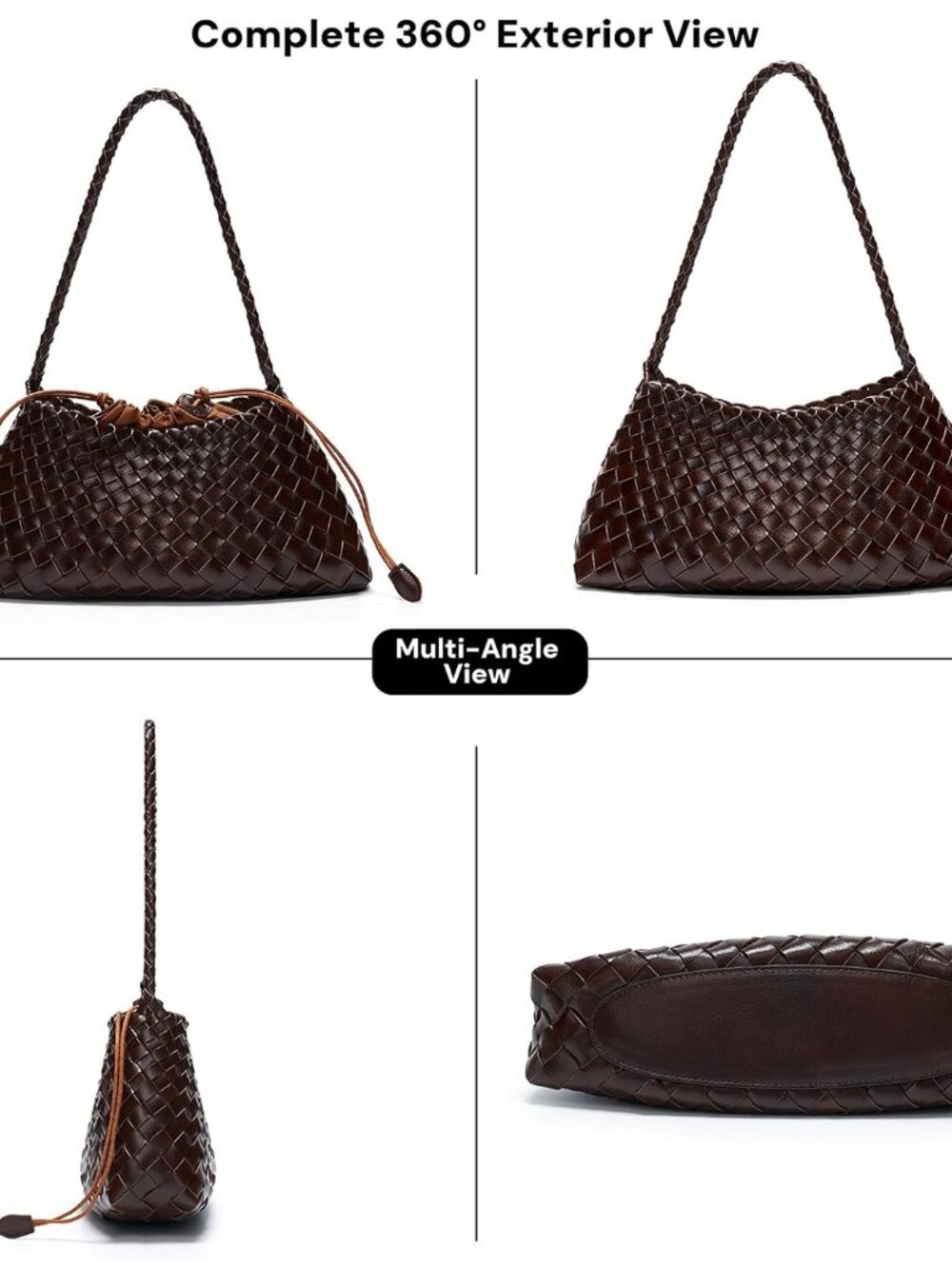 Woven Bag for Women, Vegan Leather Shoulder Purse with Inner Drawstring Pouch, T - Picture 3 of 5